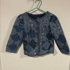 GAP Denim Blue Quilted Jacket with Button Accents